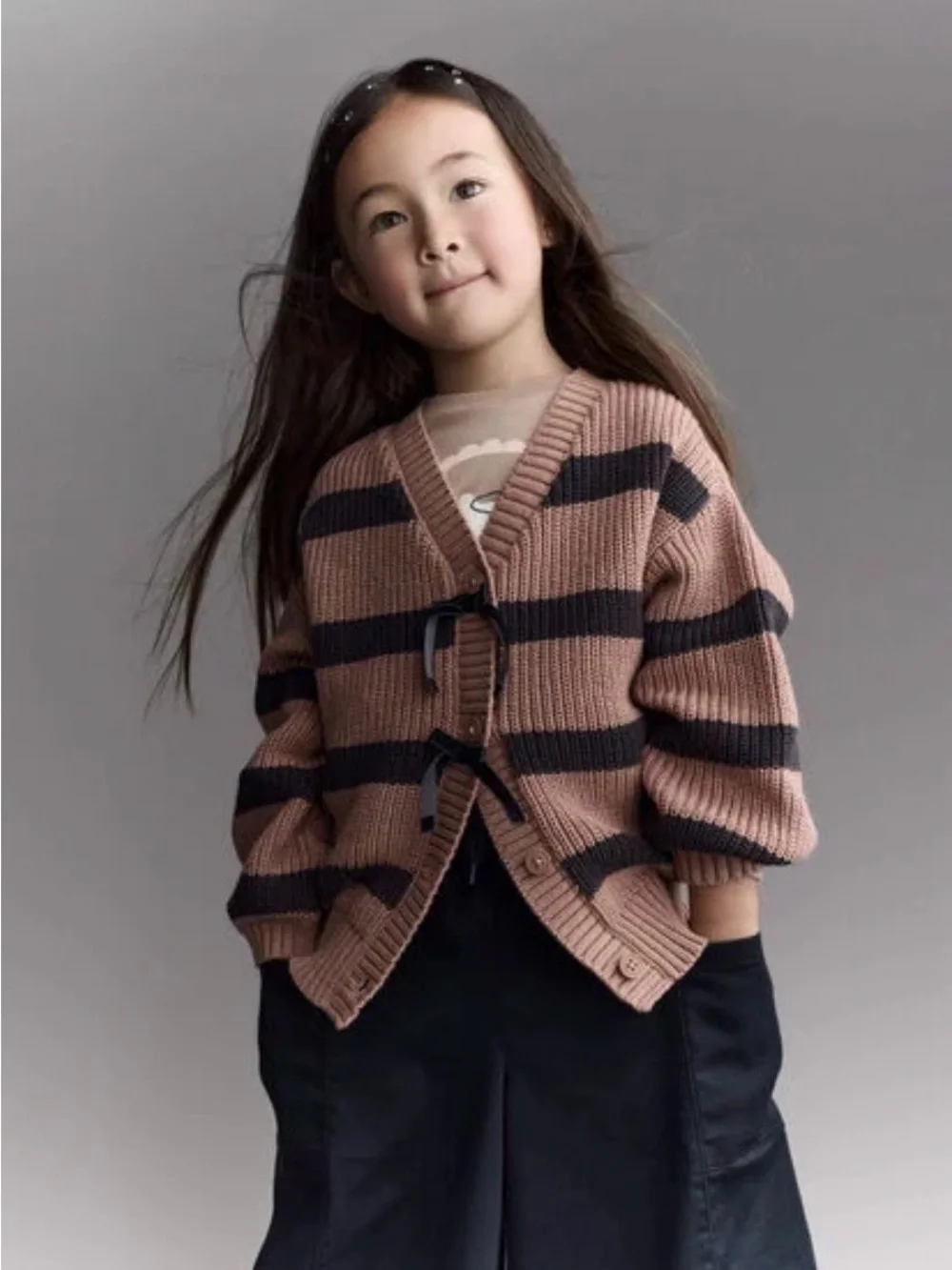 5T Carters Striped Knit Cardigan Bow Details - Brown & Black